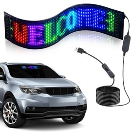 Rupse 14.6"x3.6" Flexible LED Sign for Car, Programmable Scrolling Bright Advertising LED RGB Display Banner, App Control Custom USB 5V Led Matrix Panel for Shop, Car, Bar