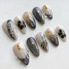 30Pcs Black French Tip Press on Nails Medium Gold Star