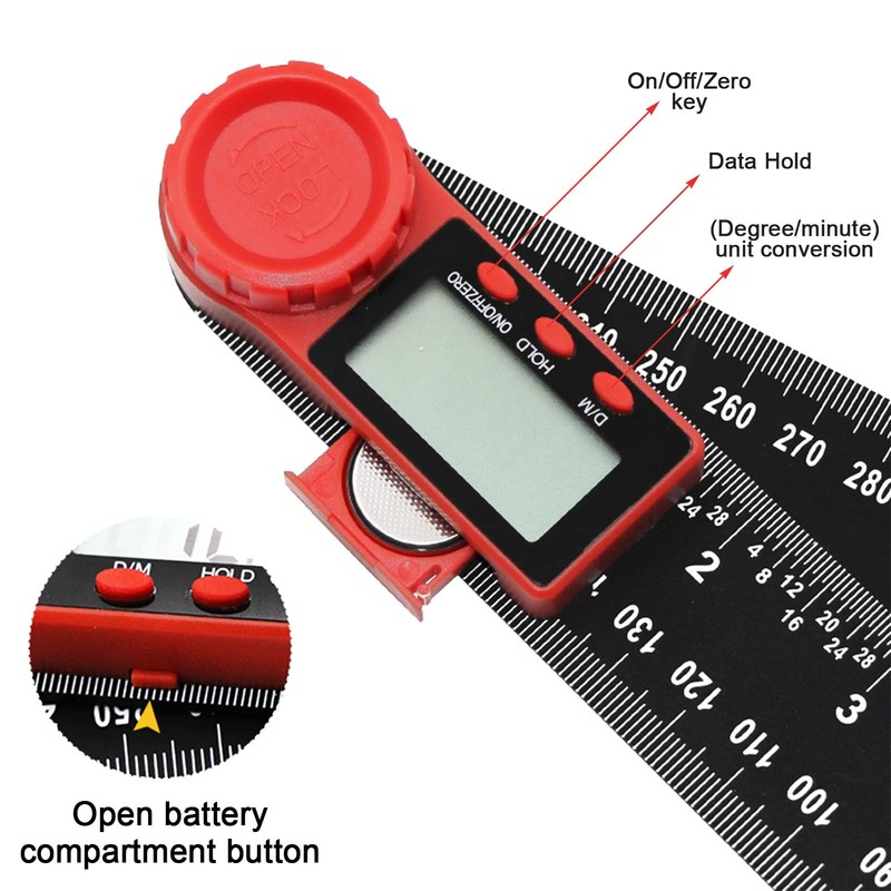 1 x Angle Gauge, 400 mm Digital Protractor, 360° Rotating
