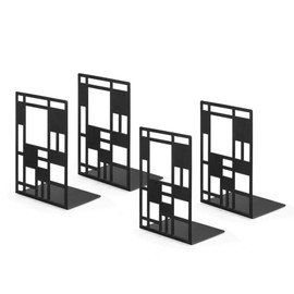 Book Ends, Bookends, Bookends Heavy Duty, Book Ends for Book Shelves, Decorative Metal Book Stopper (Black 2 Pair) for Bookworms Gifts, Abstract Desgin Book Dividers Holders Stand for Office, Library