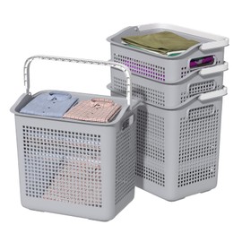 Taysisiter 35 L Plastic Laundry Hamper with Handle, Plastic Dirty Clothes Storage Baskets, 4 Packs