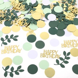 Piriuuo Pack of 200 Happy Birthday Confetti, Sage Green Birthday Table Decoration Glitter Gold Happy Birthday Confetti Birthday Party Decoration for Children, Men, Women (Green, Gold, White, Light