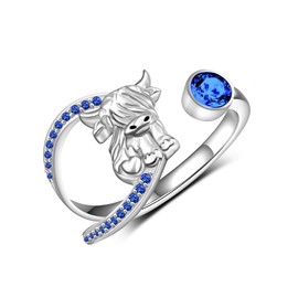 Highland Cow Ring for Women 925 Sterling Silver Adjustable Cow Rings Birthstone Jewelry Gifts for Women