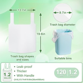 AOSULI Small Bin Liners 3L-5Liter with Tie Handles Bathroom Bin Bags, Mini Pedal Trash Bags,120 Clear and White Liners…