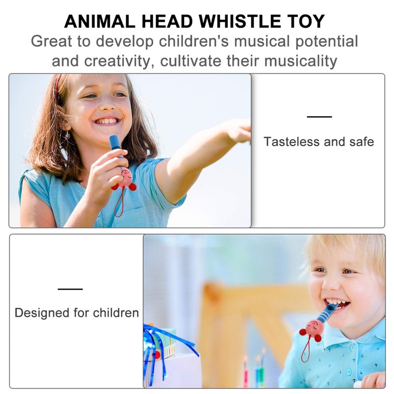 Animal Wooden Whistle, 10Pcs Lovely Whistle Educational Tool, Musical for