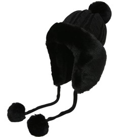 Yixda Women's Winter Hat with Ear Flaps Warm Fur Hat Ski Trapper Hat, black
