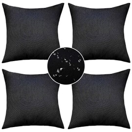 Demetex Black Outdoor Pillow Covers 18x18 Waterproof Linen Throw Pillow Covers Soft Pillow Cases for Sofa Bed and Patio Furniture, Set of 4, 18 x 18 Inch, Black