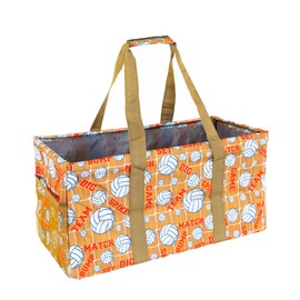 Lucazzi Extra Large Utility Tote Bag - Oversized Collapsible Reusable Wire Frame Rectangular Canvas Basket With Two Exterior Pockets For Beach, Pool, Laundry, Car Trunk, Storage - Volleyball