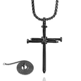 Nail Cross Pendant for Car Rearview Mirror Hanging Accessories - Metal Cross Necklace Ornament Car Interior Rear View Mirror Charm for Men Women - Universal Religious Cross Chain Decoration (Black)