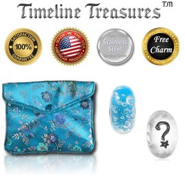 Timeline Treasures Blue Bubbles Charm for European Charm Bracelets Lampwork Glass Stainless Steel