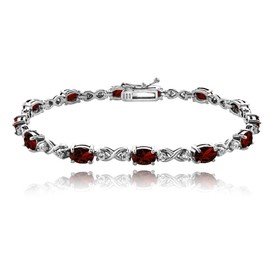 Sterling Silver Genuine, Created or Simulated Gemstone 6x4mm Oval Infinity Bracelet for Women, 925 sterling silver, Sterling Silver , Garnet