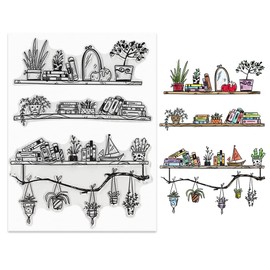 Clear Stamps for Card Making & Photo Album Decorations, Hanging Pots & Books Transparent Silicone Stamps for Crafting & DIY Scrapbooking