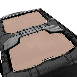 Shadeidea Sun Shade for Jeep Wrangler JK Unlimited (2007-2018) 4 Door-Tan Mesh Screen Sunshade JKU Top Cover UV Blocker with Grab Bag-One time Install 10 years Warranty
