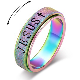 OreilleStar Fidget Spinner Anxiety Ring for Women: Fidget Toys Adults Cute Jesus Thumb Ring Stainless Steel Gold Silver Size 5 6 7 8 9 10 (Rainbow, 5)