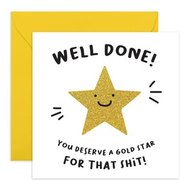 Funny Congratulations Card – Well Done Gold Star Greeting for Achievements, Graduation, Getting Drivers License, New Job for Friends, Colleagues, Cousin, BFF, Bestie, Bro - Comes with Stickers