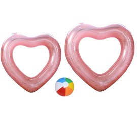 2Pcs Inflatable Swim Ring for Kids Adult,70cm,90cm Swimming Rings,Bling Heart Shape Inflatable Pool Floats With Transparent Floating Ring Swim Tube Rings for Girl Women Beach Summer Pool Party