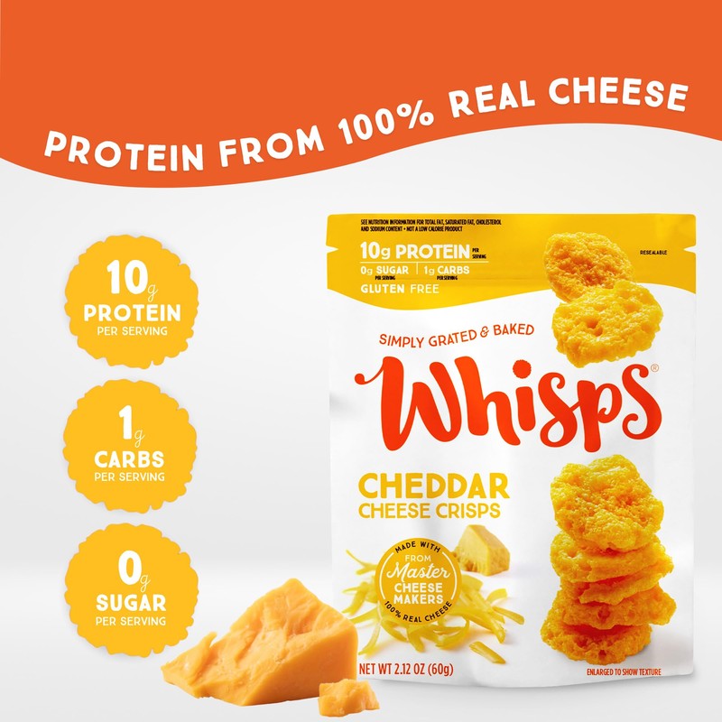 Whisps Cheese Crisps Cheddar Cheese | Protein Chips | Healthy