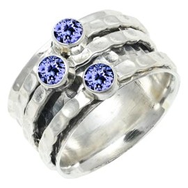 JEWELSTREZORO Tansanit im Labor gezüchtet Edelstein Bandring Sterling Silber ring Männer & Frauen Bandring alle Größen Handarbeit Jewerly TSR1269AV_1 (47 (15.0))