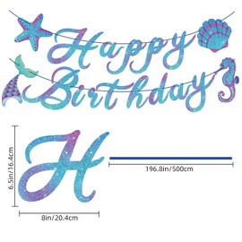 Mermaid Happy Birthday Banner - Mermaid Birthday Party Sign Decorations for Girls Kids Mermaid Theme Party Supplies