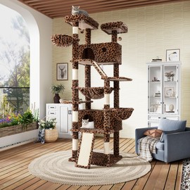 SHA CERLIN 81in Multi-Level Tall Cat Tree Tower for Indoor Kitties/Larger Cat Condo Furniture with Hammock/Cozy Pussycat Perches/Sisal Scratching Posts/Pet House/Wide Base/Leopard Print