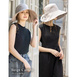 Loo&c Women's Hat, Large Size, Wide Brim Glacier Hat, 2-Way Wide Brim Hat, UV Protection, Cooling Sensation, Full Blackout, UV Protection, Spring and Summer, Includes Chin Strap, beige cameo