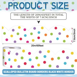Zonon 65.6ft Colorful Polka Dots White Bulletin Board Border Scalloped Classroom Posterboard Border Trim Decor for School Classroom Bulletin Board, Chalkboard, Home Office Decoration