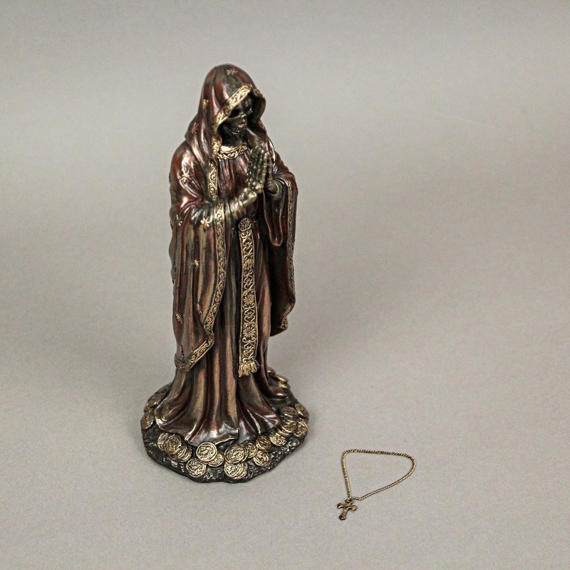 Veronese Design 7.5" Santa Muerte Rosario Prayer Resin Sculpture Antique