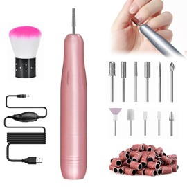 Torno Eléctrico para Uñas,Pulidor de Uñas Profesional,Lima para Unas Electrica Portátil,con Lijas,Velocidad Ajustable,Kit de Taladro para Uñas 10 en 1,para Manicura Pedicura de Uso Doméstico(Rosa)