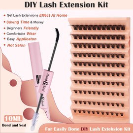 Individual Lash Extension Kit, 110pcs 8-16mm D Curl False Eyelash Clusters, Women Lash Bond and Seal Glue, Curved Tweezer for Lash Application Removal, Beginner Home Use DIY Practice Lash Tool Set