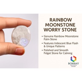 Rainbow Moonstone Worry Stone – Genuine Polished Palm Crystal for Stress & Anxiety Relief, Meditation Thumb Stone Gift for Mindfulness