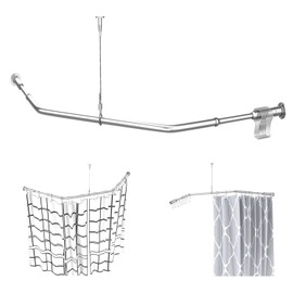 Quany Life Corner Shower Curtain Rod - 304 Stainless with Ceiling Support,for Bathroom Bathtub, Clothing Store,Private Space (30 "x 24" x 30")