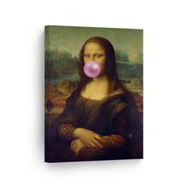 Smile Art Design Leonardo Da Vinci's Masterpiece Mona Lisa Pink Bubble Gum Art CANVAS PRINT Famous Paintings Wall Art Classic Art Home Decor Made in the USA Rolled Up 40x30