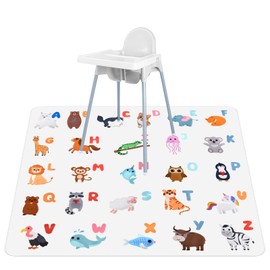 Vicloon High Chair Floor Mat, Splash Mat for Under High Chair, 135 x 135 cm, Washable, Foldable, Waterproof High Chair Splash Guard Mat for Children, Baby, Toddler, Feeding Animal