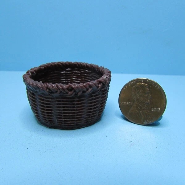 Aztec Dollhouse Miniature Resin Weaved Large Round Basket in Brown
