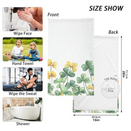 senya St. Patrick's Day Towels Border of Green Clover Yellow Flowers Cotton Hand Towels Face Towels for Bathroom Kitchen Gym Shower Soft Highly Absorbent 16 x 28 in