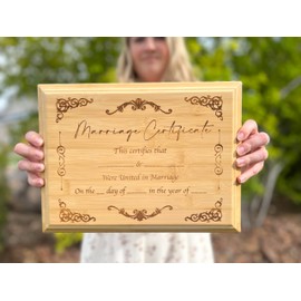 Handcrafted Marriage Certificate Plaque Custom Wedding Certificate of Marriage 9x12 inch Display (Bamboo)