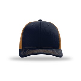 Richardson 112 Trucker Hat Snapback Cap Adjustable Baseball Hat Blank Hat Bulk Hats - Navy/Caramel