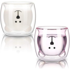 SunBlue Cute Bear Mugs - Couple Glass Tea Cups for Milk, Coffee | Funny Valentine's Day, Romantic Birthday Gifts | Creative & Adorable Gift Idea (White)