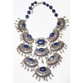 Lapis Lazuli Gemstone 11 Cabochons Big Bib Necklace Earrings Bracelet One of a Kind