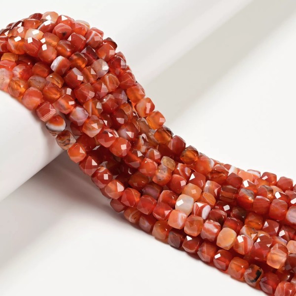 Unbranded Red Stripe Agate Faceted Cube Beads Size 7mm 15.5''