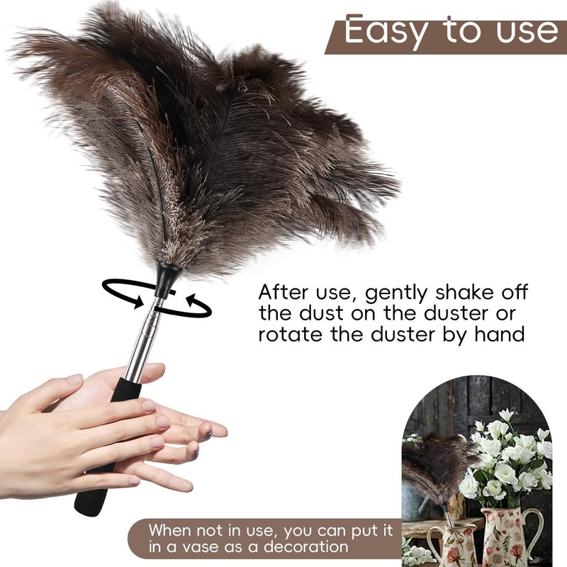 Extendable Ostrich Feather Duster - 40 inches Fluffy Long Handle