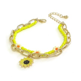 Fashion Jewelry ~ Flower Charm and Multi Bead Double Layer Bracelet for Women Casual
