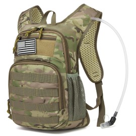 wotony Hydration Backpack with Water Bladder for Hiking Tactical Hydration Pack for Men Women Molle Water Backpack for Hiking (CP, 3L-Bladder)