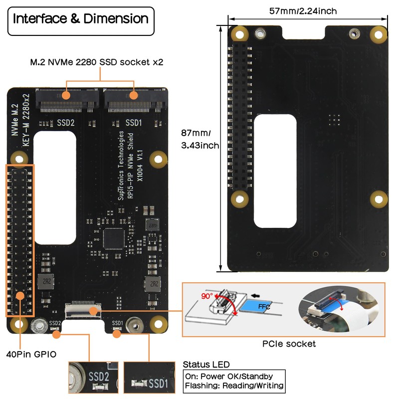 Geekworm X1004 PCIe to Dual M.2 HAT NVMe 2280 SSD