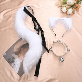 SUPTEC Wolf Fox Animal Tail Cosplay Costume, Wolf Fox Tail Ear Wolf Fox and Adjustable Leather Choker Set Dress Up for Women