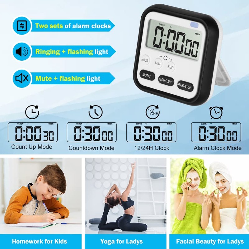 Kitchen Timer, Digital Visual Timer 24-Hours Magnetic Clock Stopwatch Count-Up
