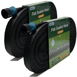 Secbulk 2024 Flat Soaker Hose 150 ft for Garden, 150' (75ft x 2) Linkable Drip Hose Diy Automates Garden Irrigation System Saving 80% Water, Dual-layer Leak-free Design Water Hose with Holes