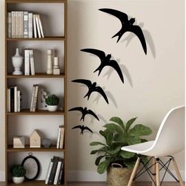 DEKADRON Metal Wall Art, Metal Birds Wall Art, Swallow Birds Decor, Birds Wall Hanging, Home Living Room Wall Art, Pack of 5, Black