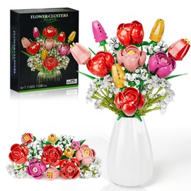 IKIDSUN Flower Bouquet Building Set, Rose Tulips Flower Bouquet Building Kit, Roses Artificial Flowers Botanical Collection for Adults, Kids, Gifts for Valentine Christmas Mother's Day