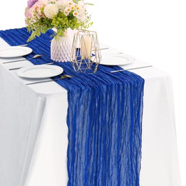 Royal Blue 10FT Cheesecloth Table Runner Boho Gauze Fabric Table Runner Rustic Sheer Runner for Wedding Bridal Baby Shower Birthday Party Boho Table Decor（1 Pack Royal Blue）